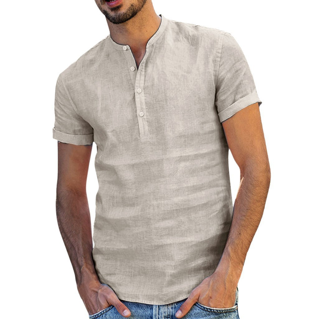 Cotton and linen short-sleeved shirt