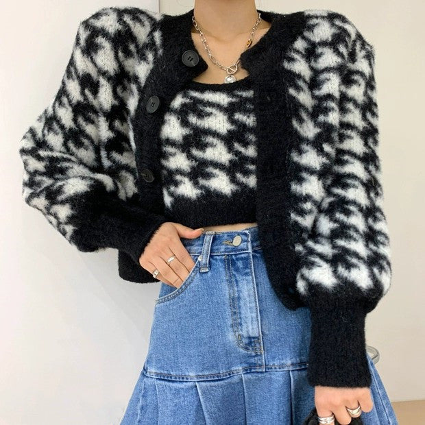 Long Sleeve Sweater Cardigan & Camisole Set