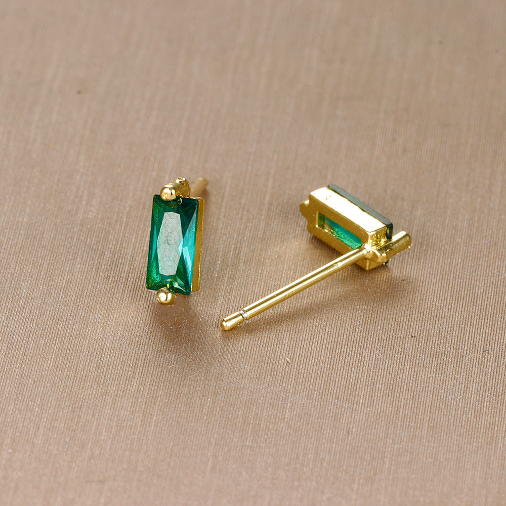 Small Square Multicolor Zircon Silver Stud Earrings