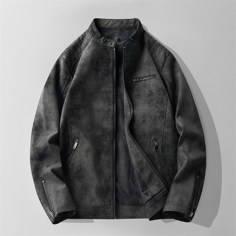 Men's Fleece-lined Motorcycle Faux Leather Jacket
