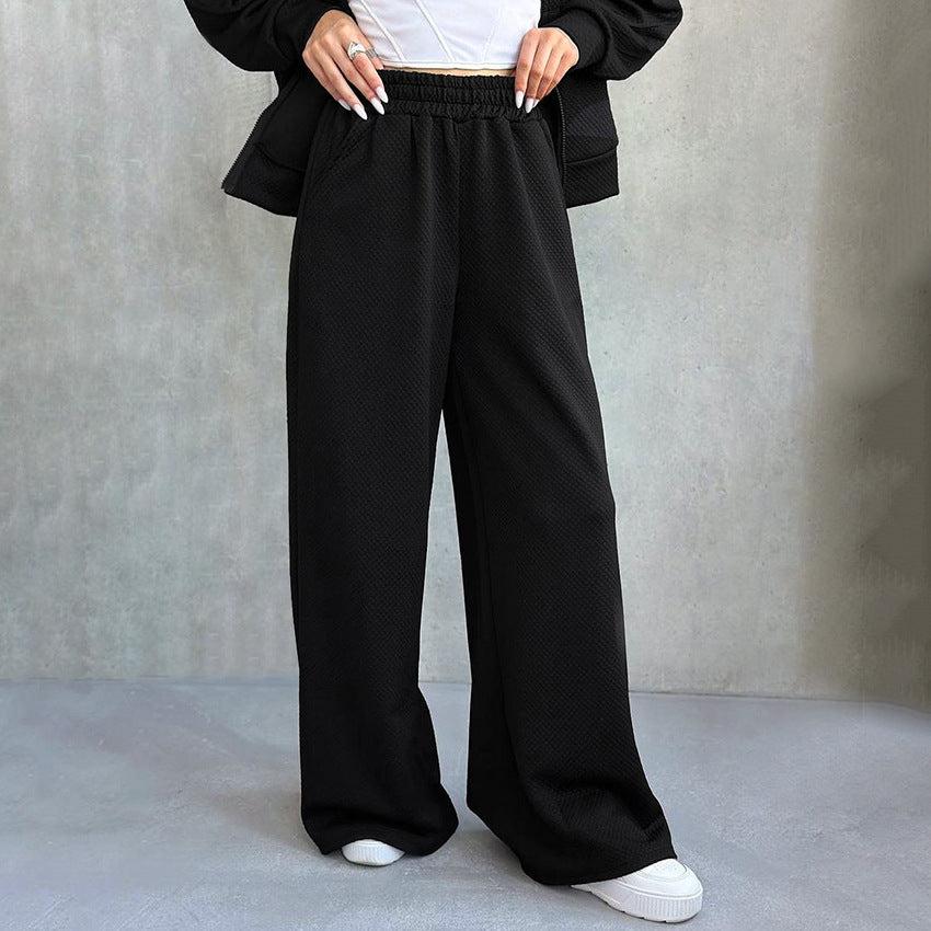 Women's Hooded Sweater & High Waist Wide Leg Pants Two-piece Set