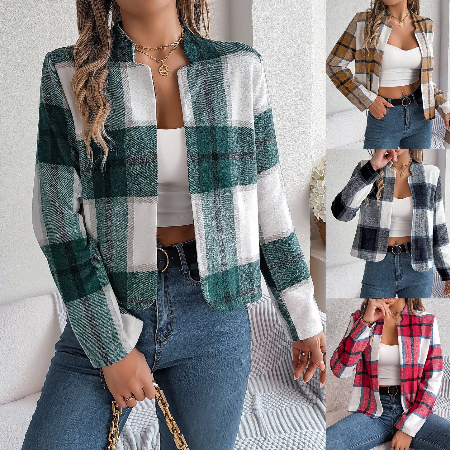 Plaid Long Sleeve Woolen Top