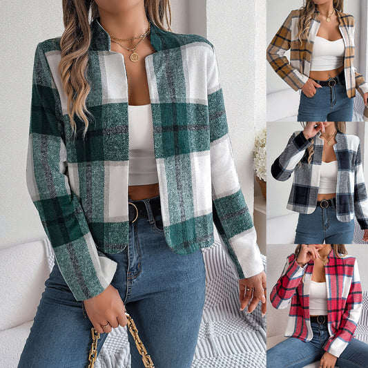 Plaid Long Sleeve Woolen Top