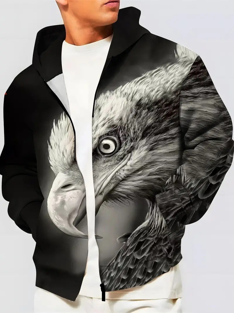 Men's Eagle Full Zipper Hooded Sweatshirt