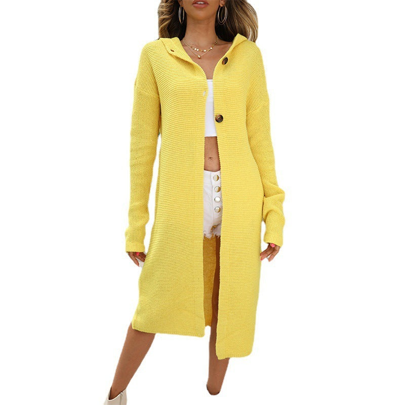Long Sleeve Hooded Knitted Cardigan Sweater