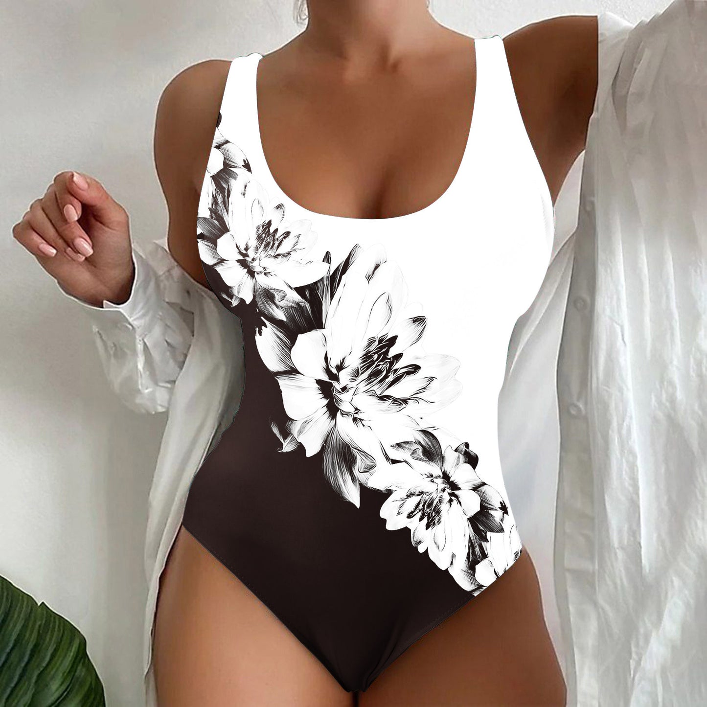 3D Contrast Color One-piece Swimsuit