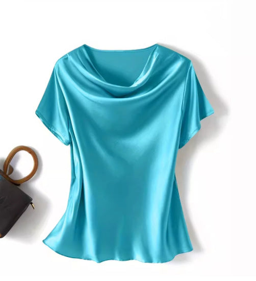 Women's Silk Satin Short Sleeve Shirt