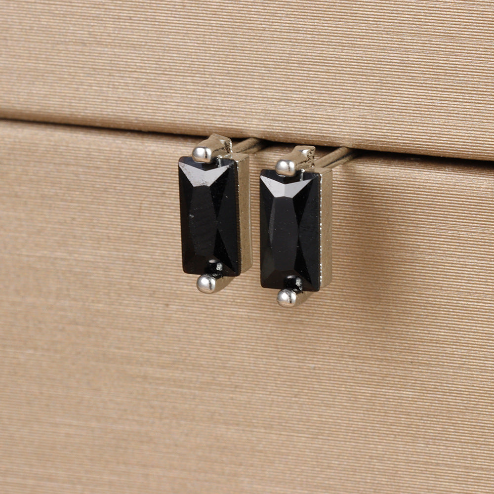 Small Square Multicolor Zircon Silver Stud Earrings