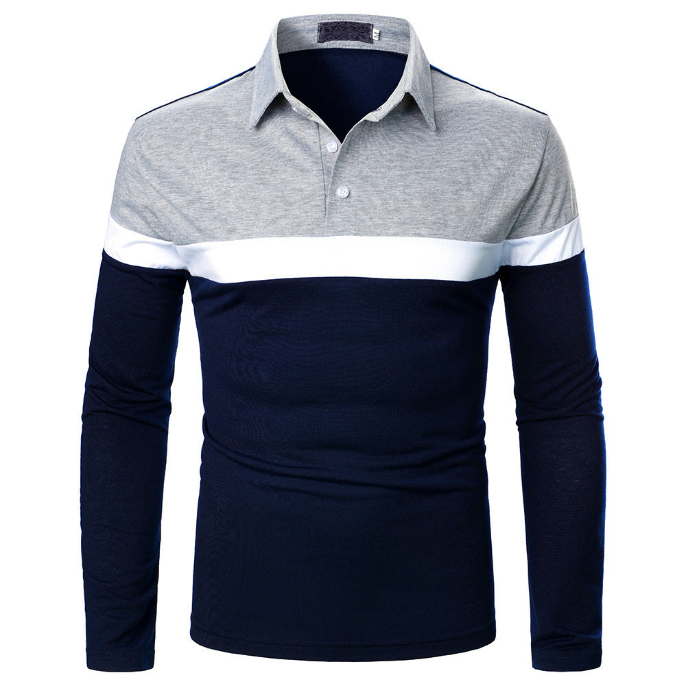 Men's three-color stitching long sleeve shirt