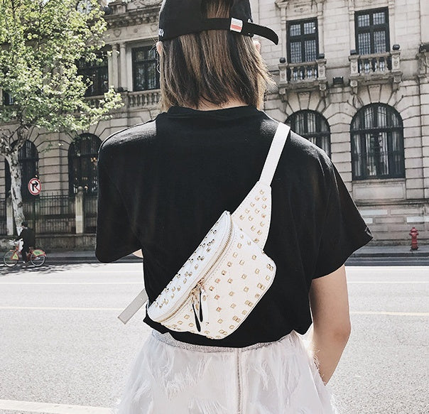 Studded rhombic pocket bag