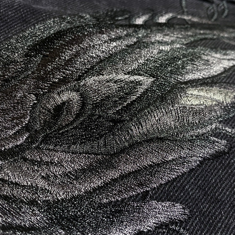 Phoenix Embroidery Back Polo Collar Jacket