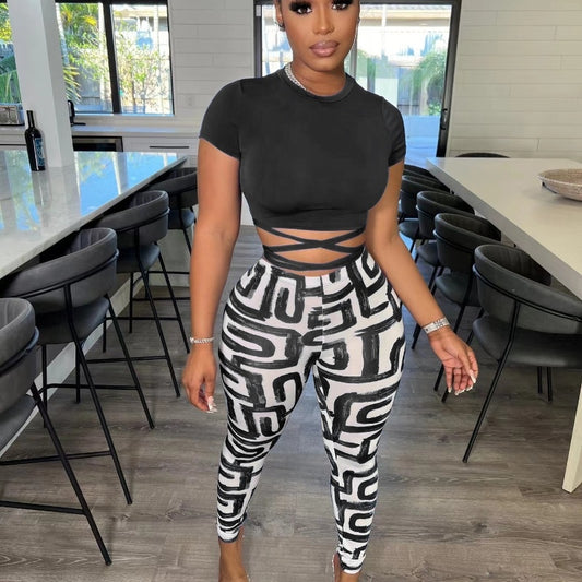 Style Pants & Short Sleeve Two-piece Set