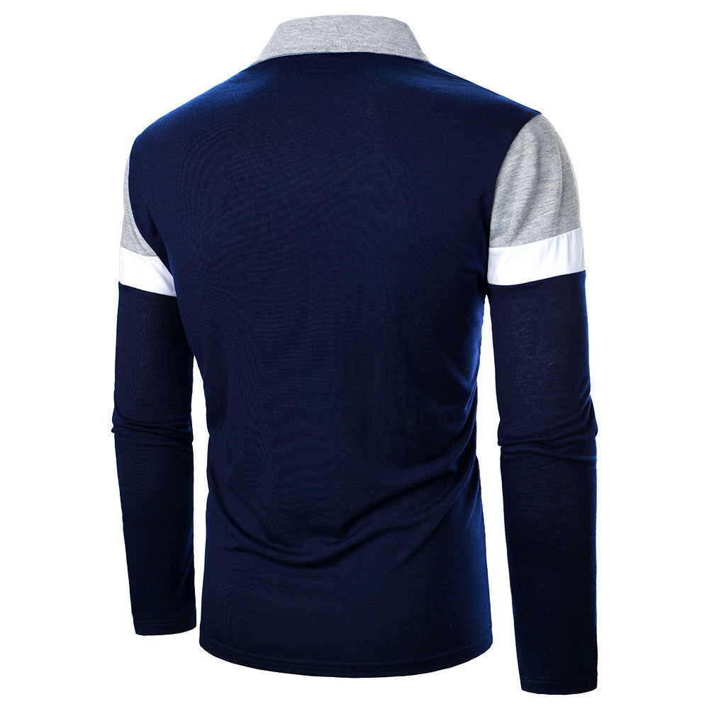 Men's three-color stitching long sleeve shirt