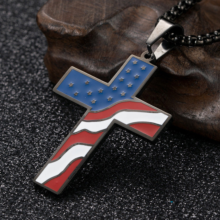 USA Flag Cross Necklace