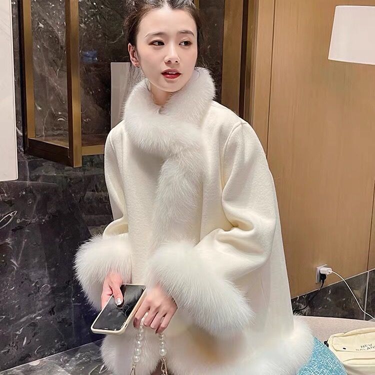 Faux Fur Mid-length Woolen Coat