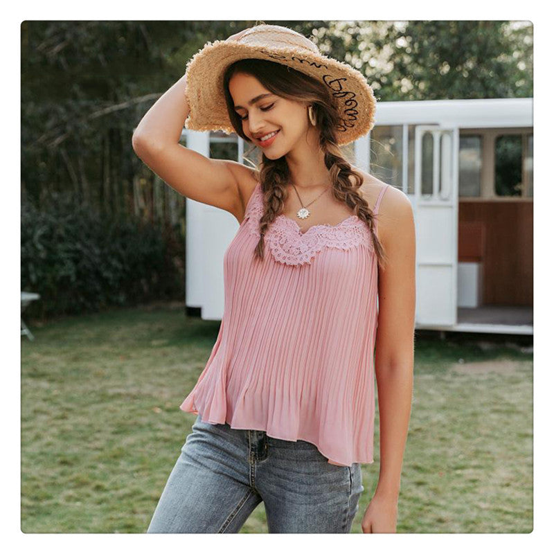Pink lace V-neck camisole