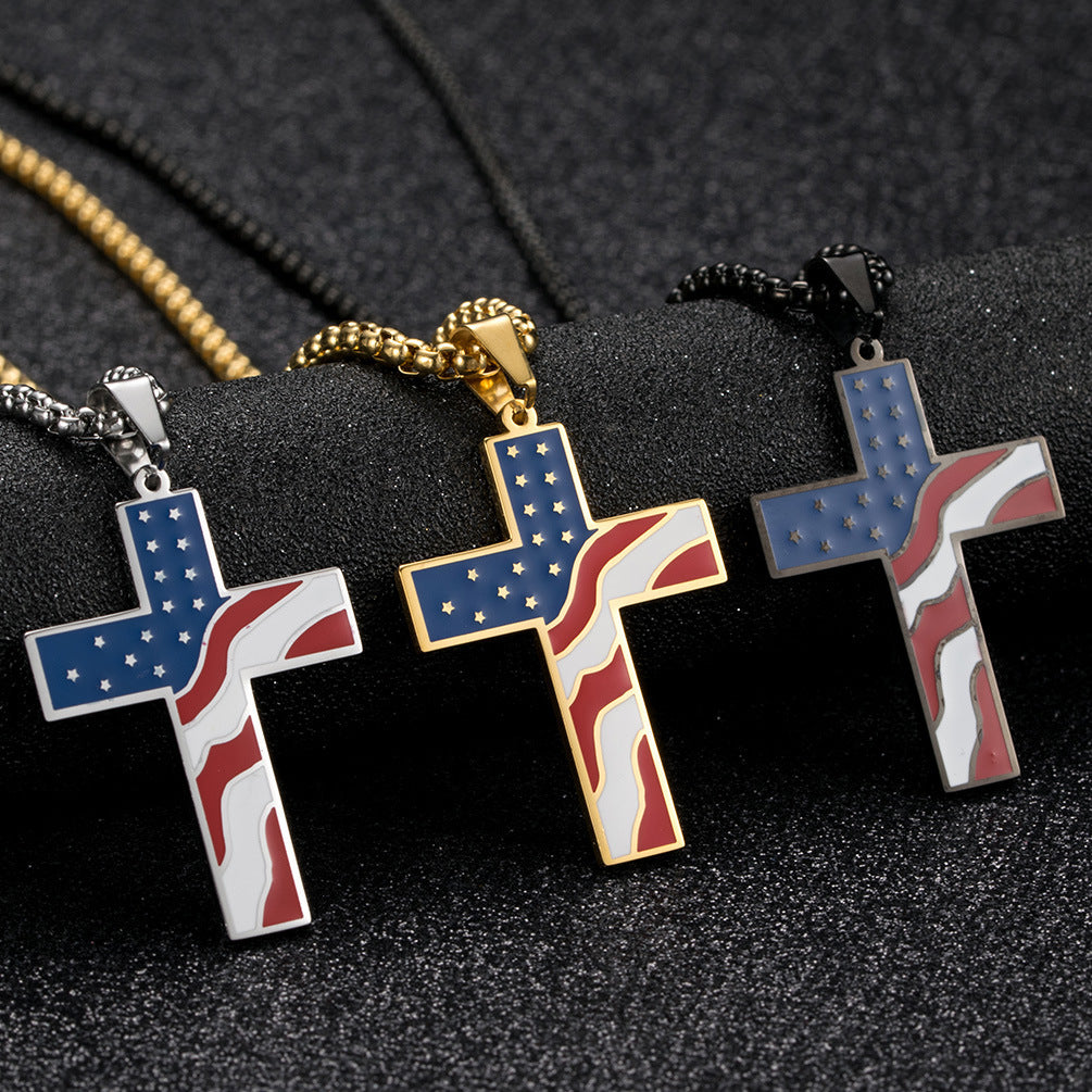 USA Flag Cross Necklace