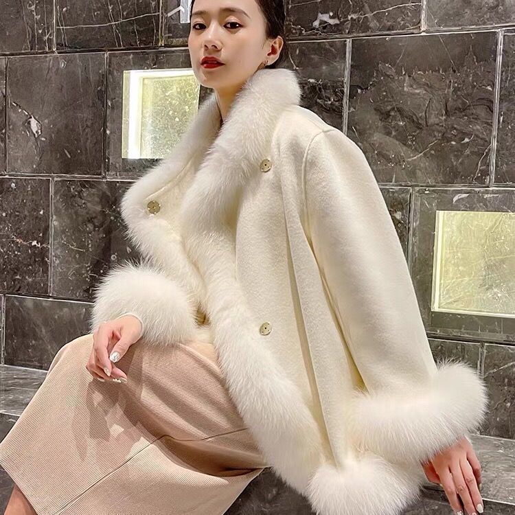 Faux Fur Mid-length Woolen Coat