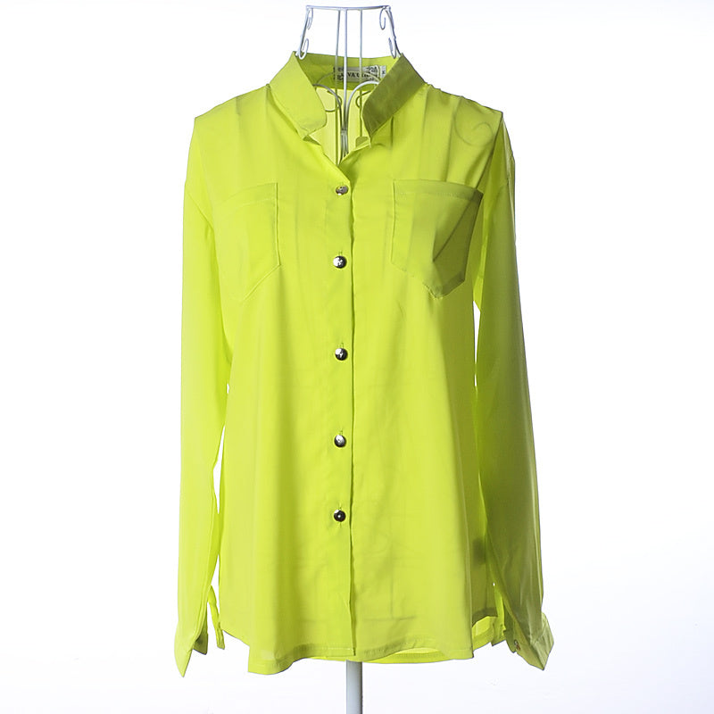 Business Casual Chiffon Style Long Sleeve Shirt