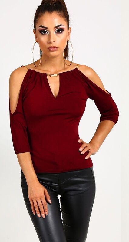 Women's Pendant Strapless Three-Quarter Sleeve Slim Body Top