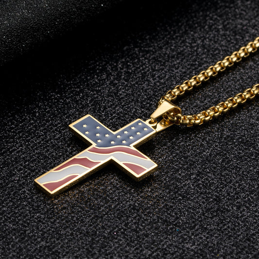 USA Flag Cross Necklace