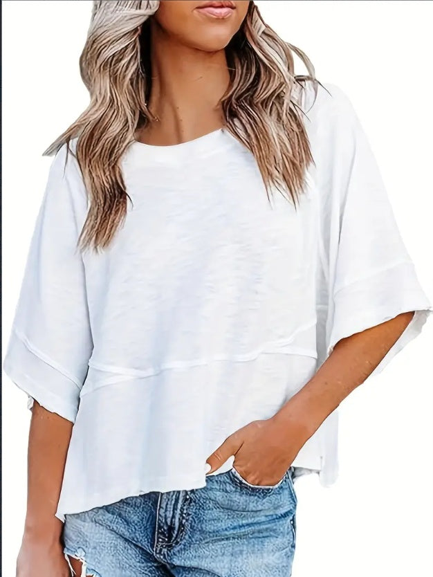 Women's Solid Color Crew Neck Loose Fashion Artist Shirt