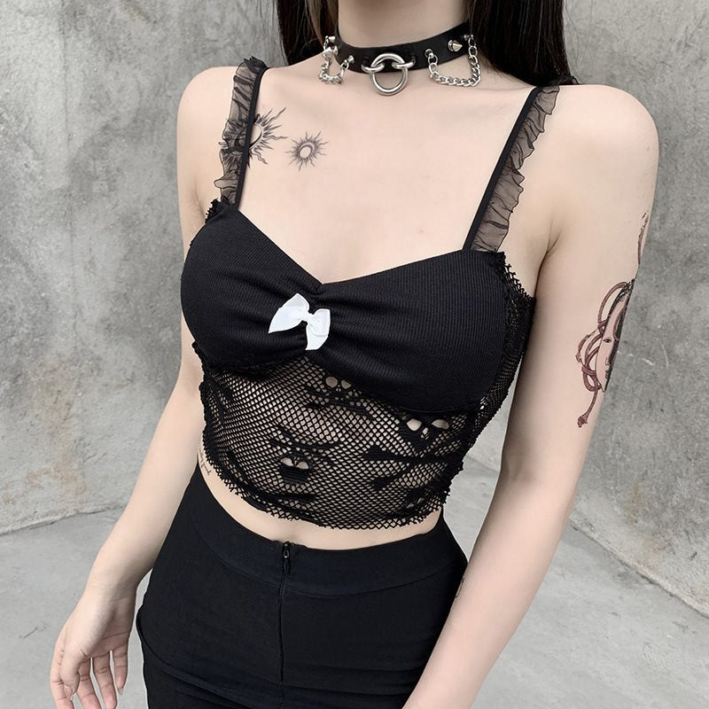 Ladies Skull Print Lace Mesh Camisole
