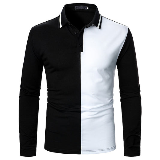 Men's POLO Two-color Stitching Long Sleeve Shirt