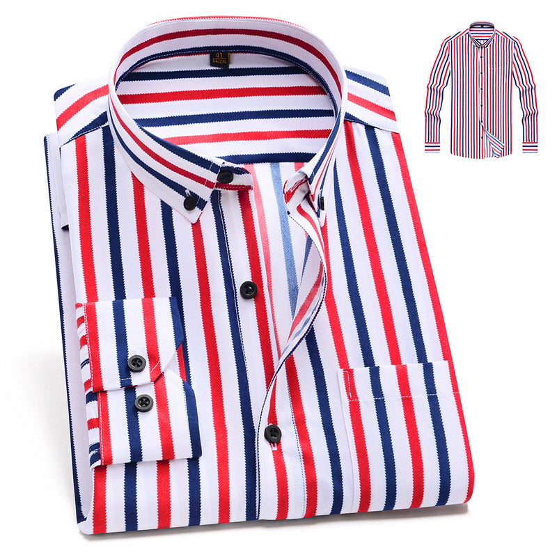 Red, White, & Blue Vertical Stripes Business Casual Shirt