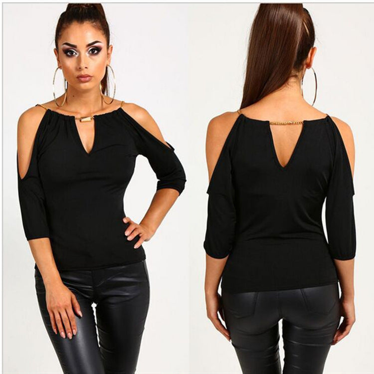 Women's Pendant Strapless Three-Quarter Sleeve Slim Body Top