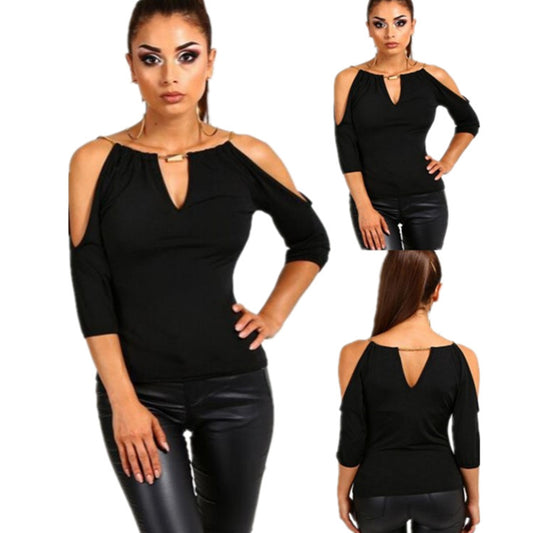 Women's Pendant Strapless Three-Quarter Sleeve Slim Body Top