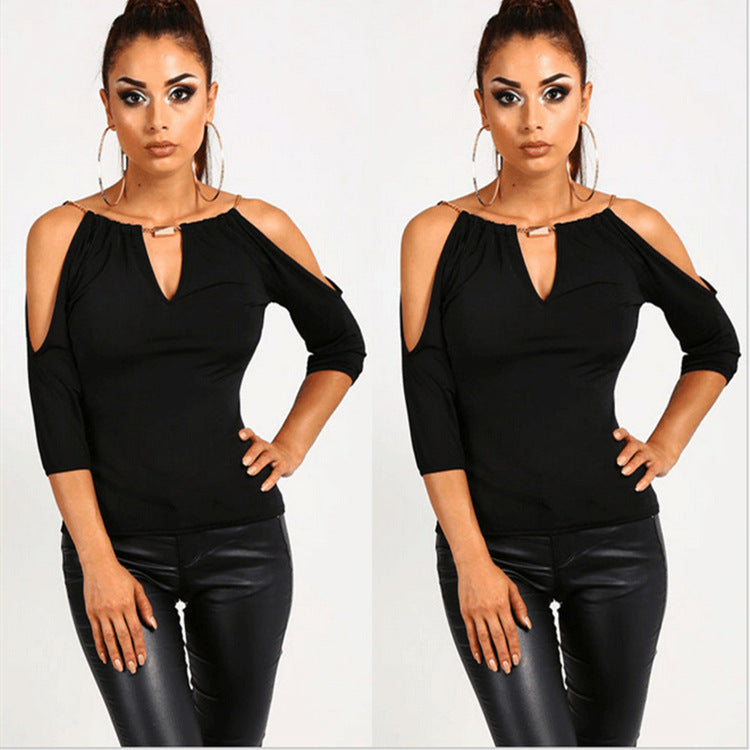 Women's Pendant Strapless Three-Quarter Sleeve Slim Body Top