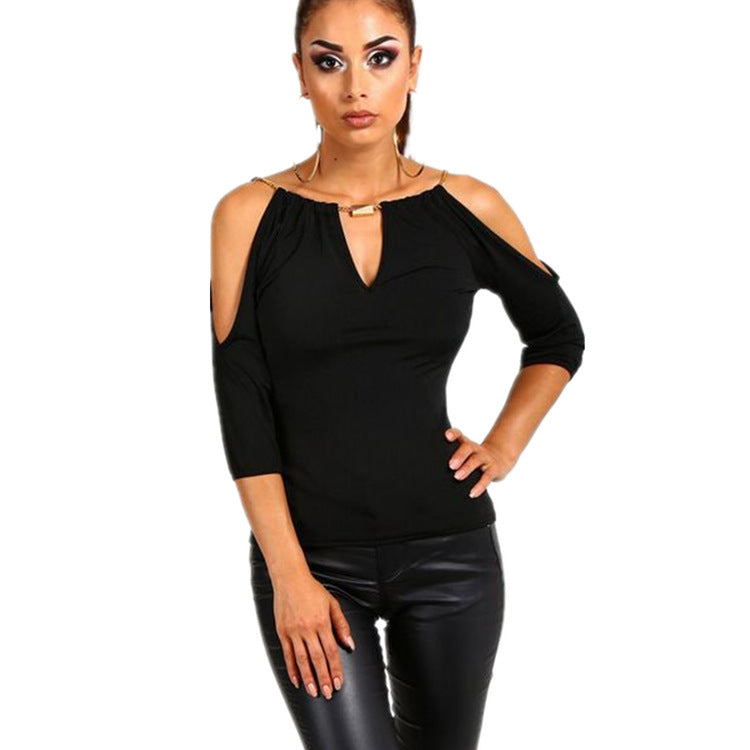 Women's Pendant Strapless Three-Quarter Sleeve Slim Body Top