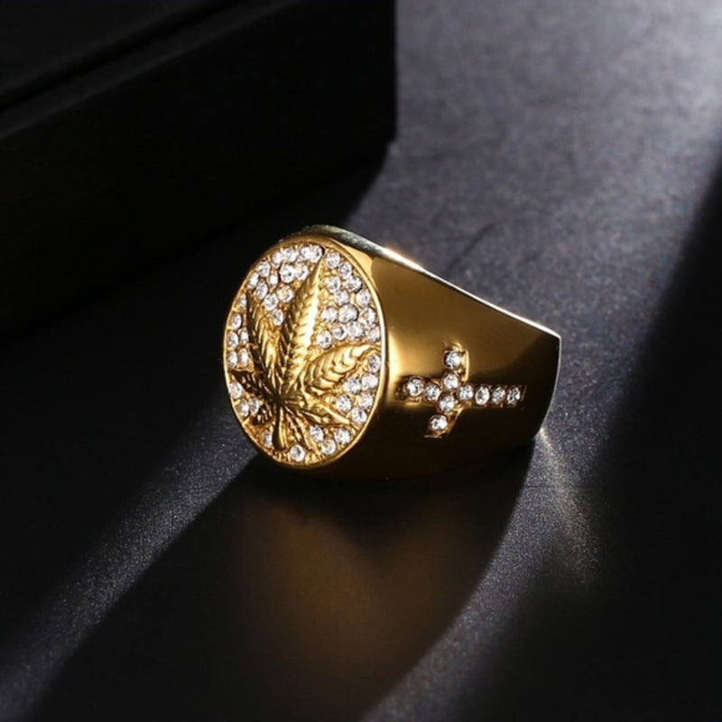 Canadian Hemp Leaf Cross Ring Jewelry