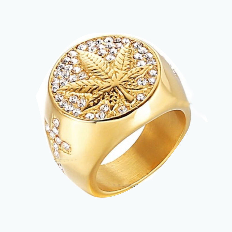 Canadian Hemp Leaf Cross Ring Jewelry