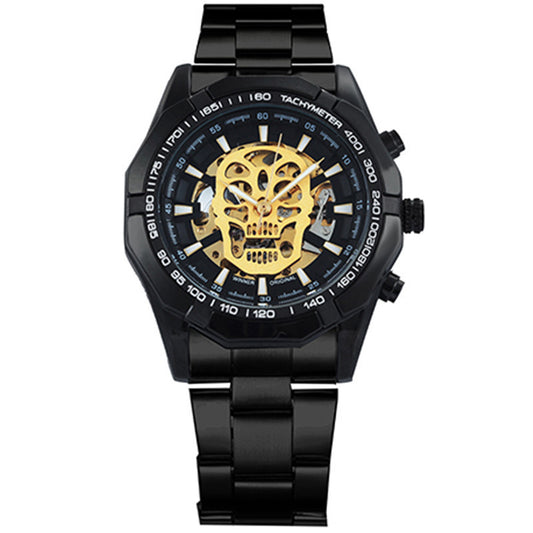 Skeleton Face Glass Mirror Metal Watch