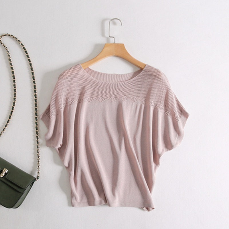 Women's Short-sleeved Knitted Simple Loose Top