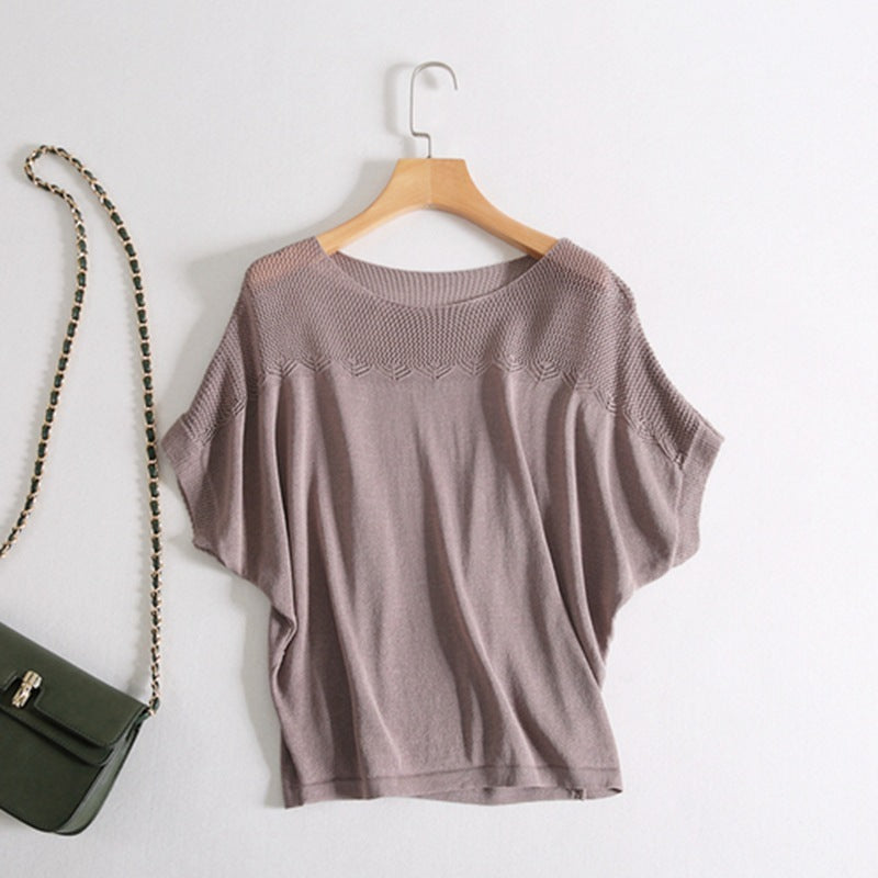 Women's Short-sleeved Knitted Simple Loose Top