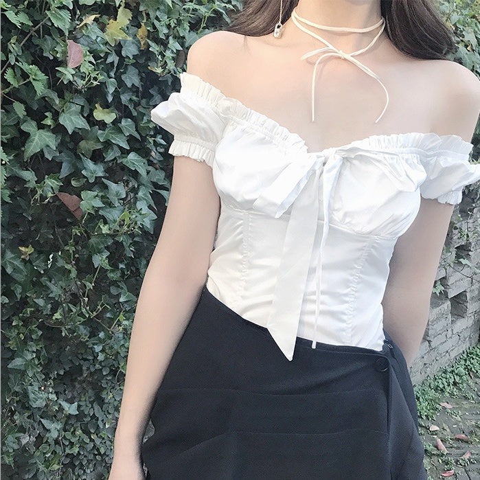Sexy Bowknot Collar Short-sleeved Shirt
