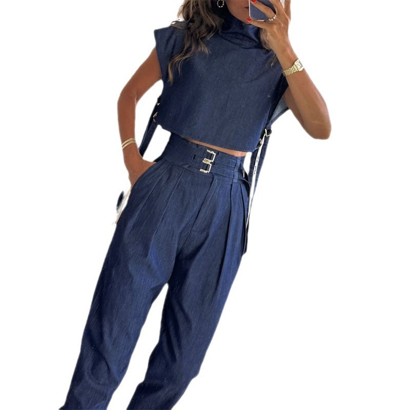 Turtleneck Short Sleeve Pant Suit