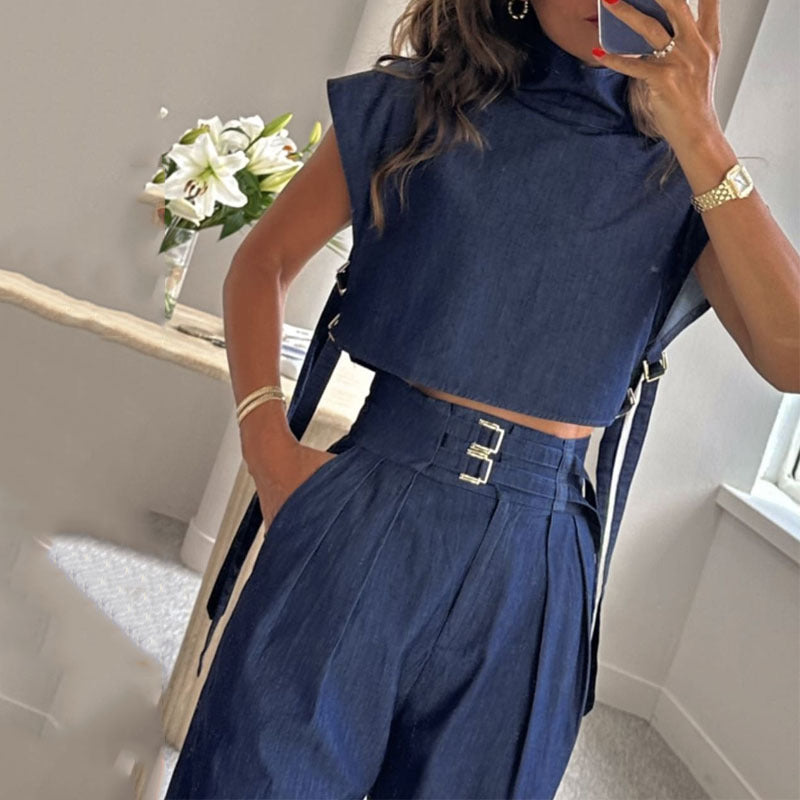 Turtleneck Short Sleeve Pant Suit
