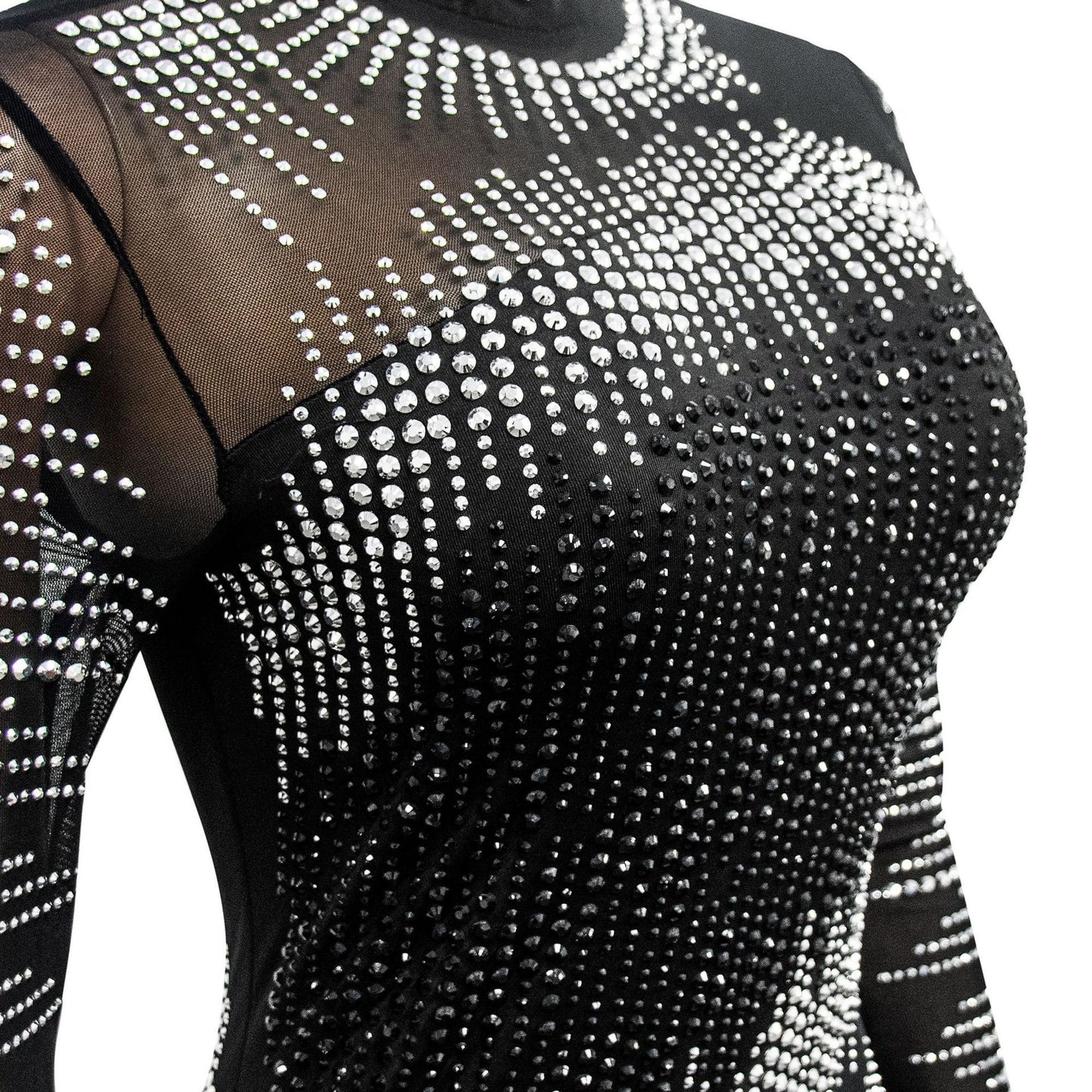 Mesh Rhinestone Long-sleeved Jumpsuit