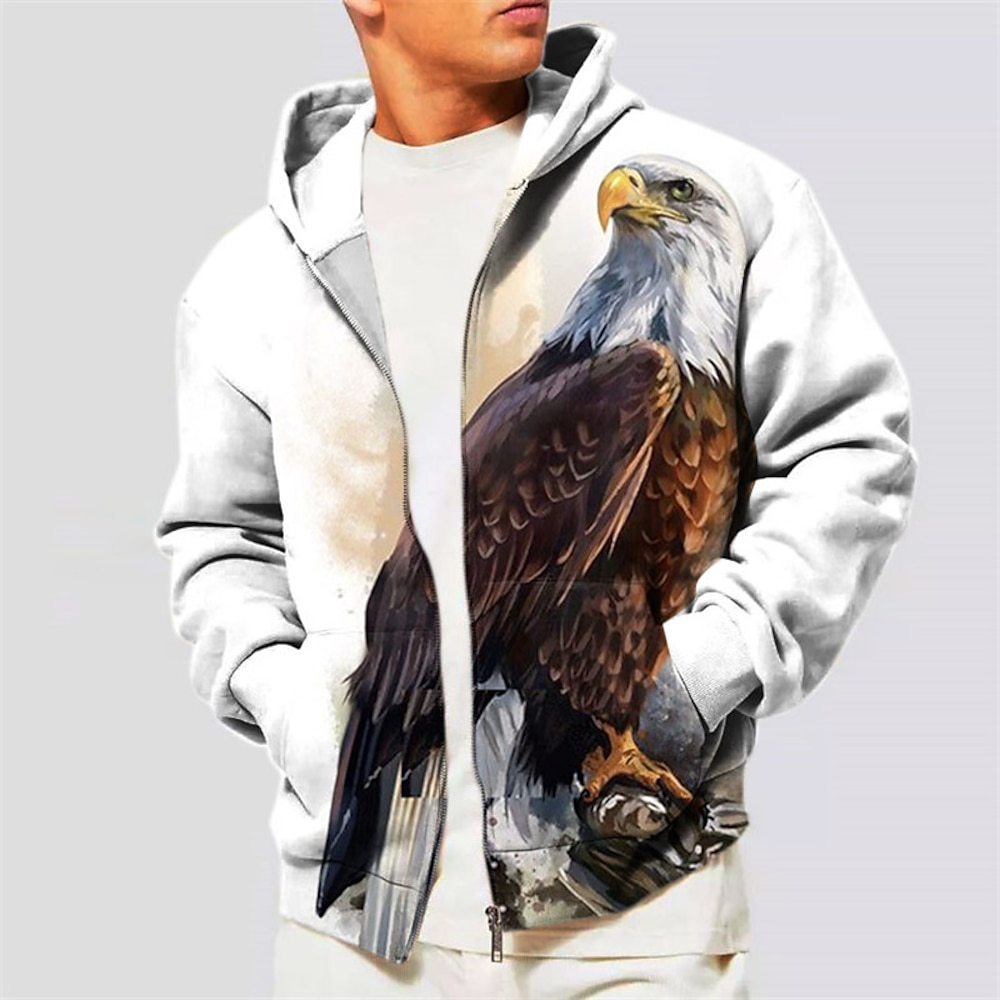 Men's Eagle Full Zipper Hooded Sweatshirt