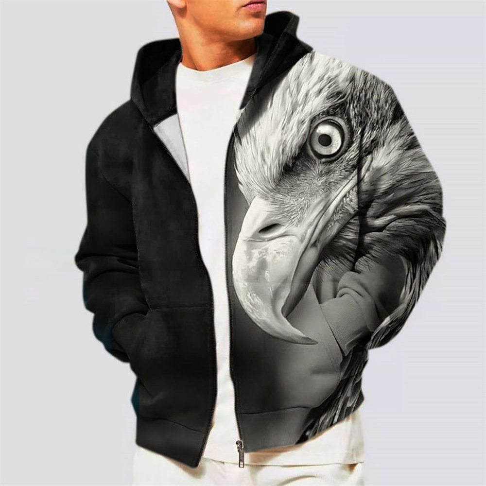 Men's Eagle Full Zipper Hooded Sweatshirt