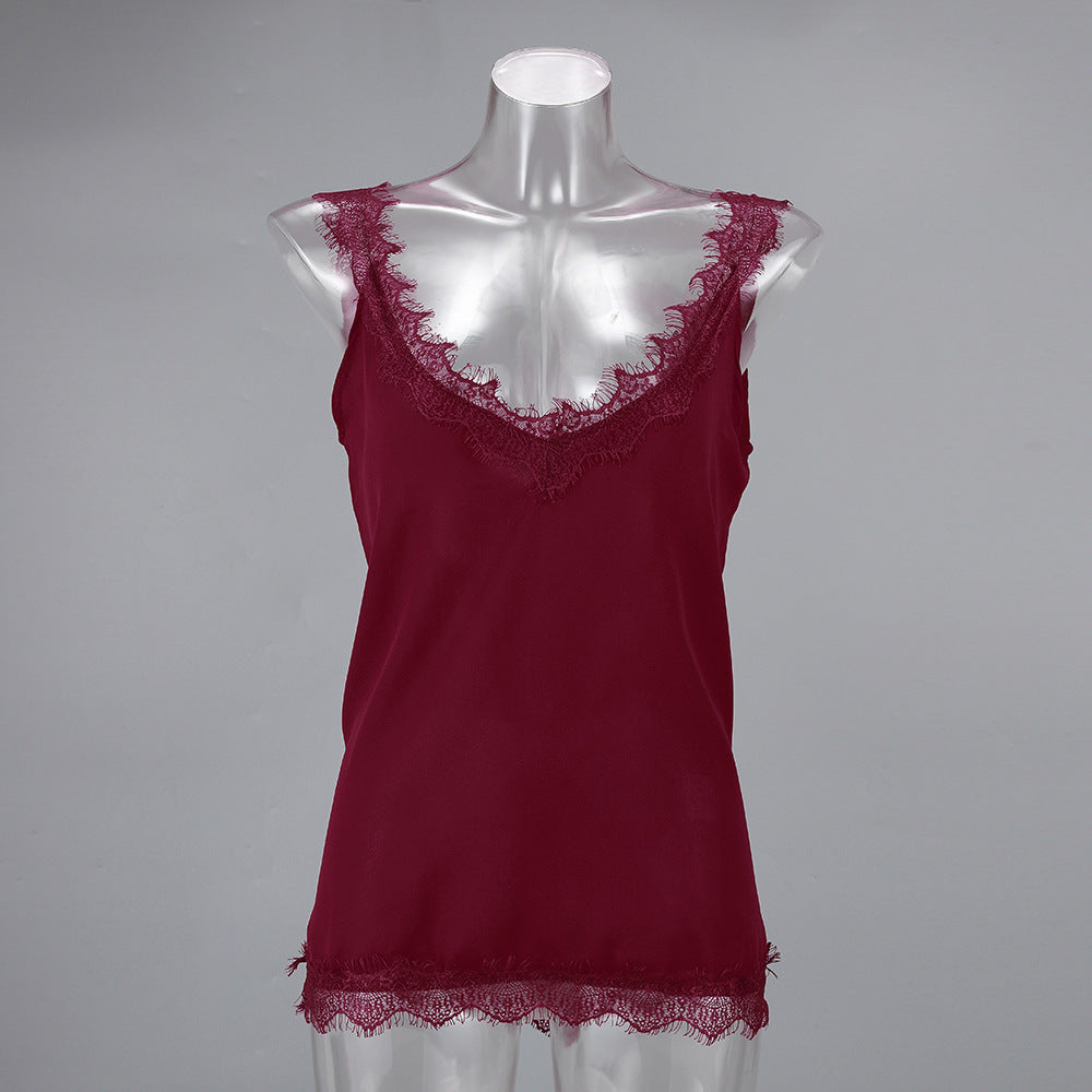 Sexy lace deep V halter camisole