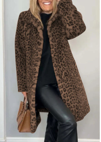 Leopard Print Plush Mid-length Coat
