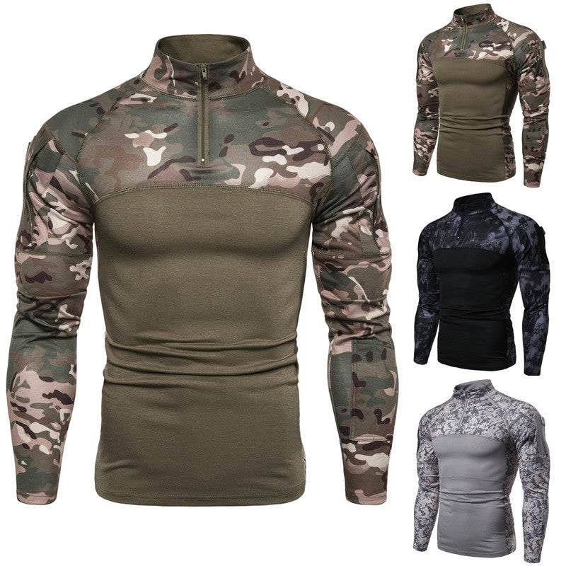 Camouflage panel zipper pullover shirt