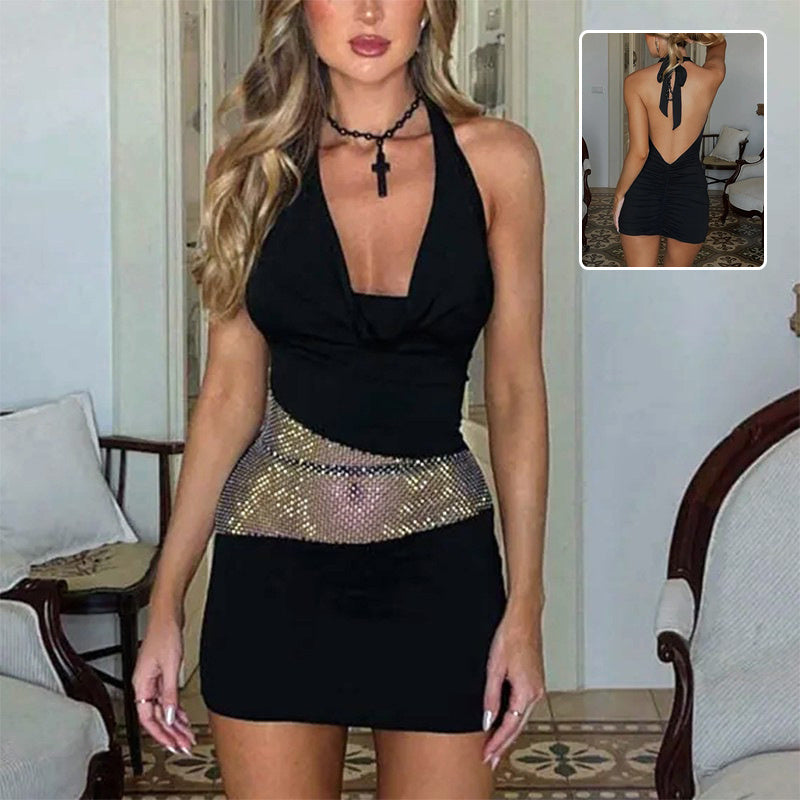 Sequin Mesh Halter Short Dress