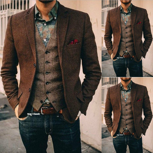 Business Casual Suit Men's 3-Piece Jacket, Vest, & Pants Suit