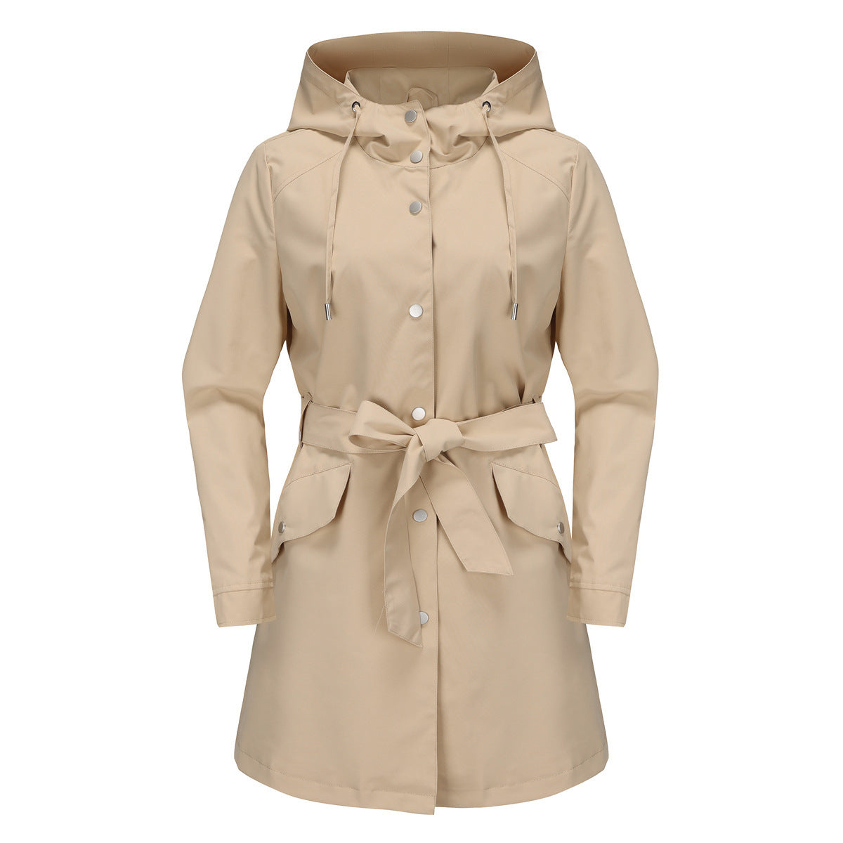 Hooded Waterproof Coat With Belt